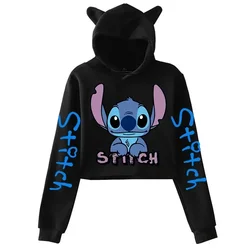 Cute Stitch Disney Hoodie Crop Top Women Sweatshirt Kids Boys Girls Harajuku Streetwear Clothes Hoodies Cropped