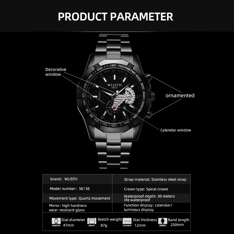 Foreign Trade Large Dial Quartz Watch Calendar Steel Belt Men\'s Watch Fashion Casual Cross-Border