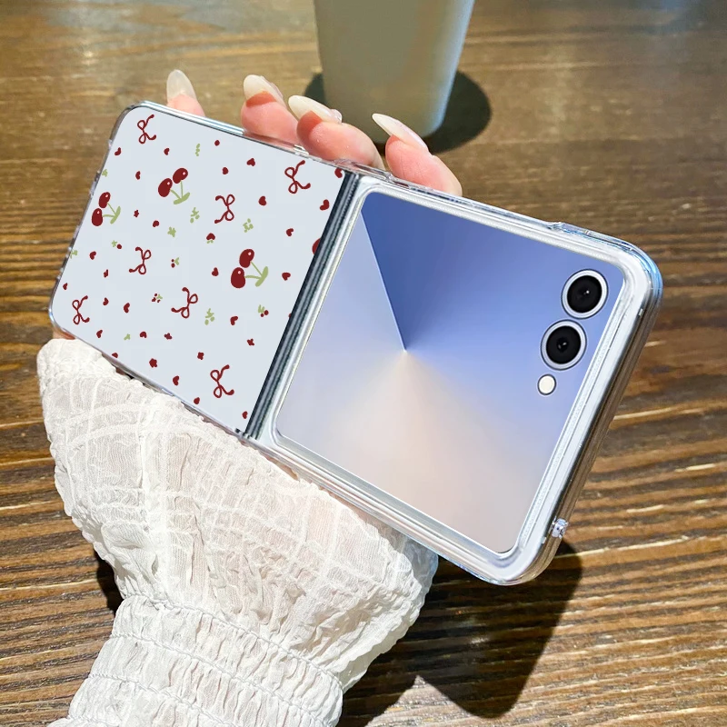 Cute Large Cherry Phone Case For Samsung Galaxy Z Flip7 FE Flip6 Flip5 Flip4 Flip3 PC Folding Cover For Galaxy Z Flip 7 6 5 4 5G