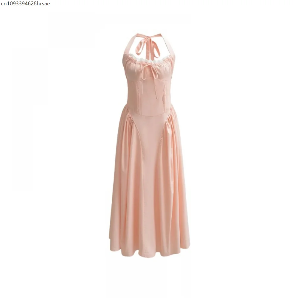 

Halter Lace Up Backless Ruffle Holiday Casual Dress Women Elegant Sexy Dress Bodycon Maxi Long Summer Dress Vestidos Halloween
