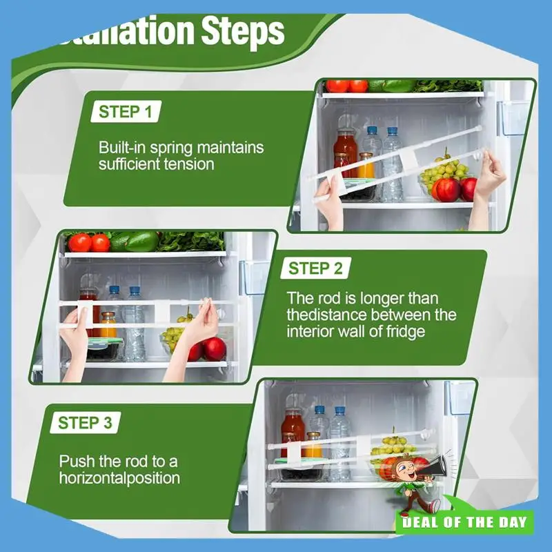 Hastes de tensão RV ajustáveis com entrega em 24 horas, comprimento de 15,7 a 27,6 polegadas, 2 peças de barras duplas de geladeira incluídas