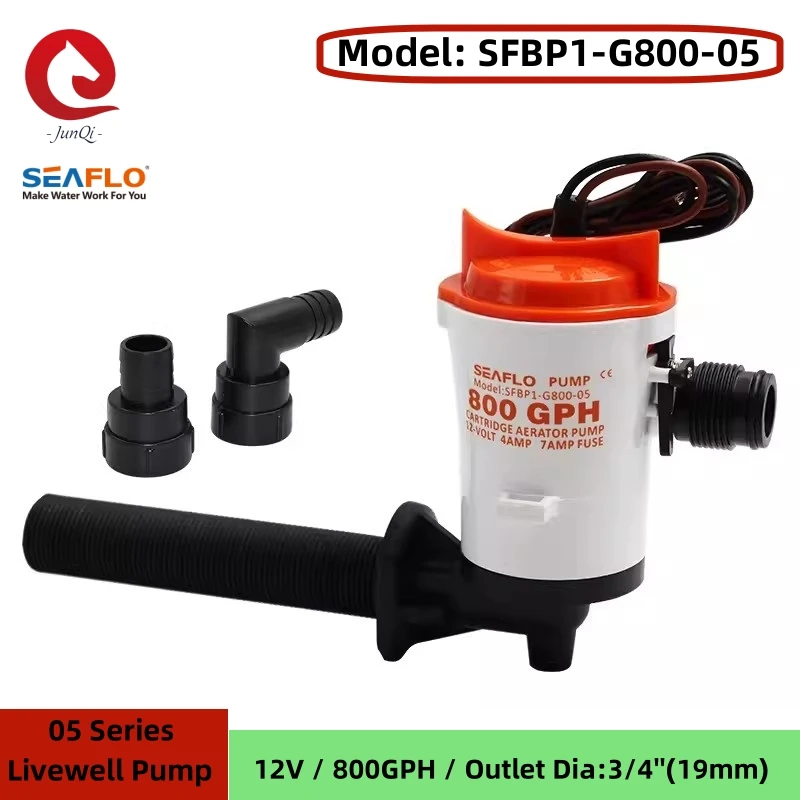 SEAFLO 12V 800GPH Livewell Aeration Pump Fishing Boat Live Bait Tank Aerator Water Pump Fish Saver Marine Submersible Cartridge