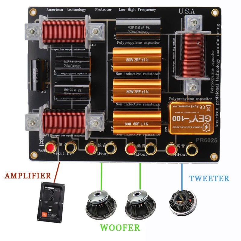 6025/Metal 8 Ohm 2400W Passive Crossover Network 2 Way Audio Speaker 2100-3200Hz For daul 15-18 Inch Woofer&44-100 core tweeter view 5