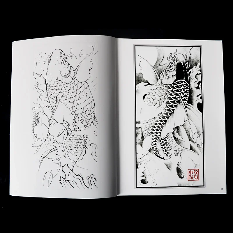 Tattoo Book Album Pattern Manuscript Bodhi Guanyin Buddha Statue Dragon Carp Sketch God Fish Tattoo Stencil Design Accessories