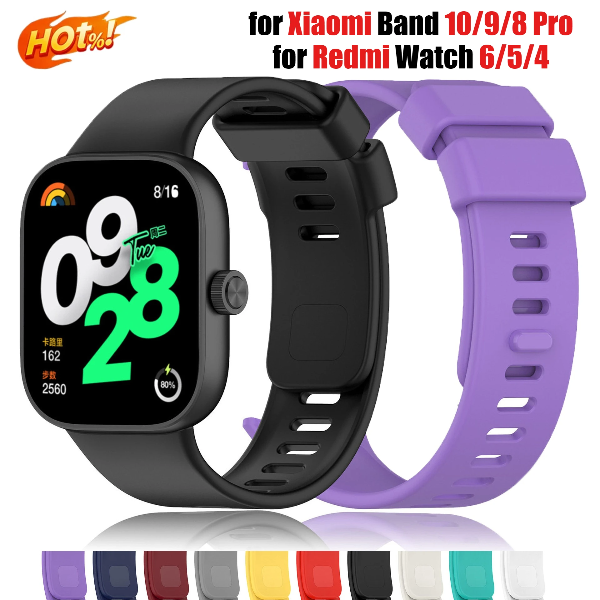 Silikon-TCP-Armband für Redmi Watch 6/5/4, Armband für Xiaomi Mi Band 10/9/8 Pro, Armband, Uhrenarmband, Sportzubehör