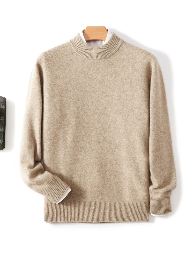 

Men 100% Cashmere Sweater Mock Neck Basic Style Pullover Autumn Winter Smart Casual Thick Knitwear Luxury Cashmere Warm Tops