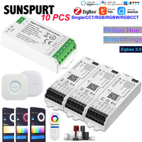 10 PCS TUYA Zigbee3.0 LED Strip 5 in 1 DM CCT RGBW Controller 15A 12V Smart Life Gateway 5V 12V 24V Alexa Google 1/2/3/4/5CH COB