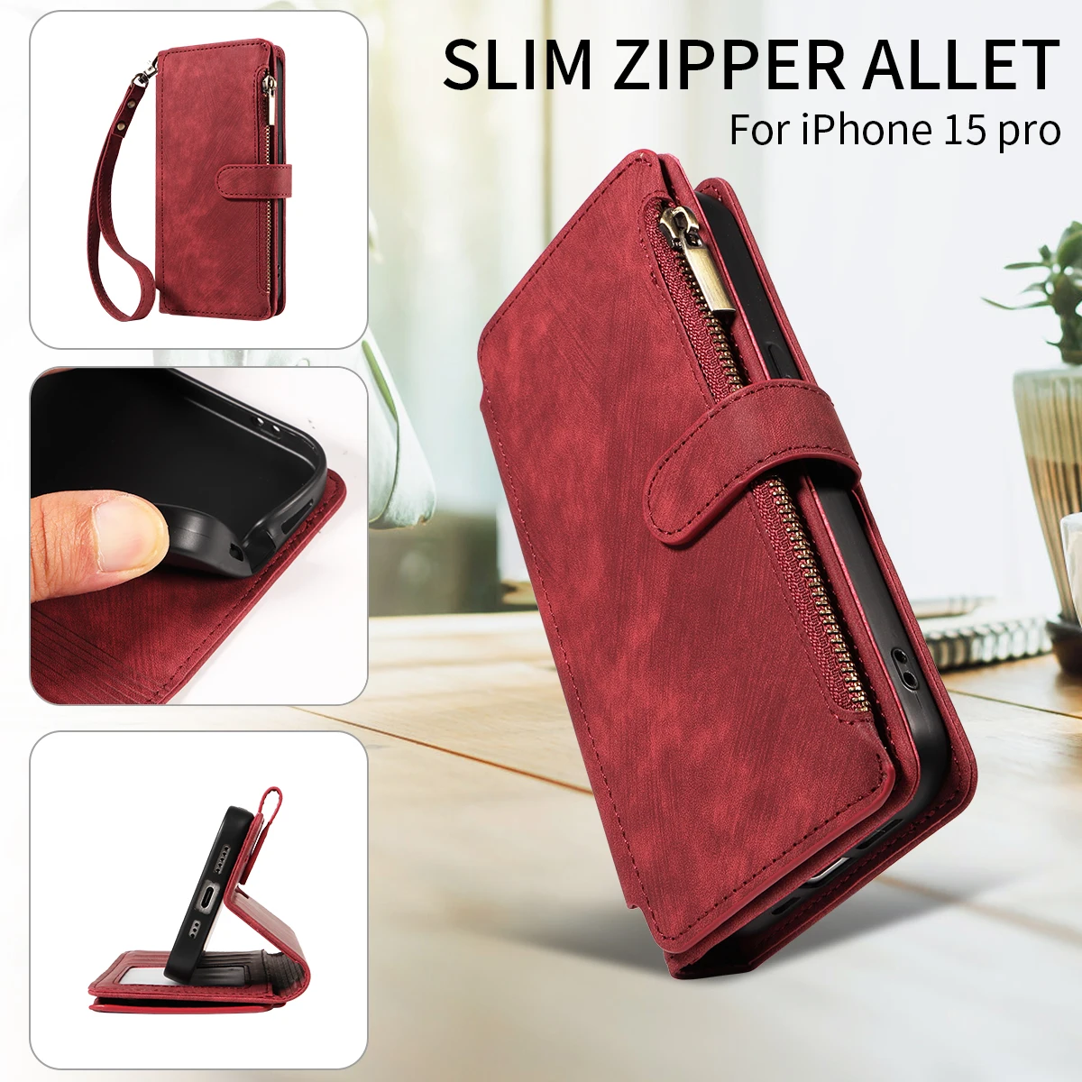 PU-Leder-Handyhülle für iPhone 16promax 16e 15 14 13 mini 12 mini 11promax plus 7 8plus XSMAX XR Flip Wallet Style Handyhülle – Detail 9