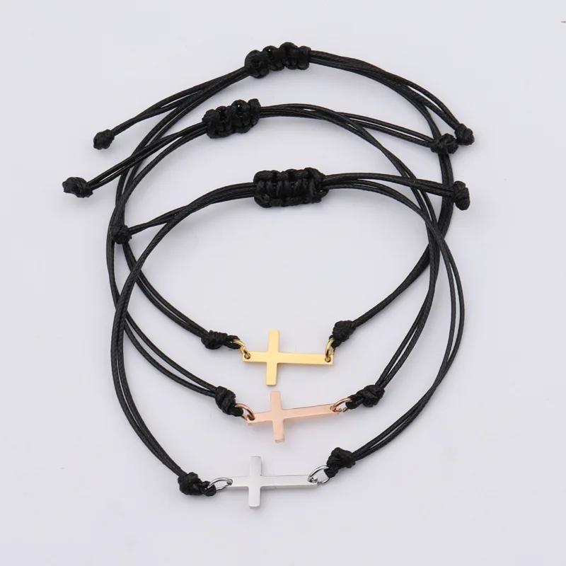 DOREMI Sideways Cross Braided Rope Bracelet For Couples Adjustable Waterproof Tarnish Free Handmade Religious Christian Jewelry