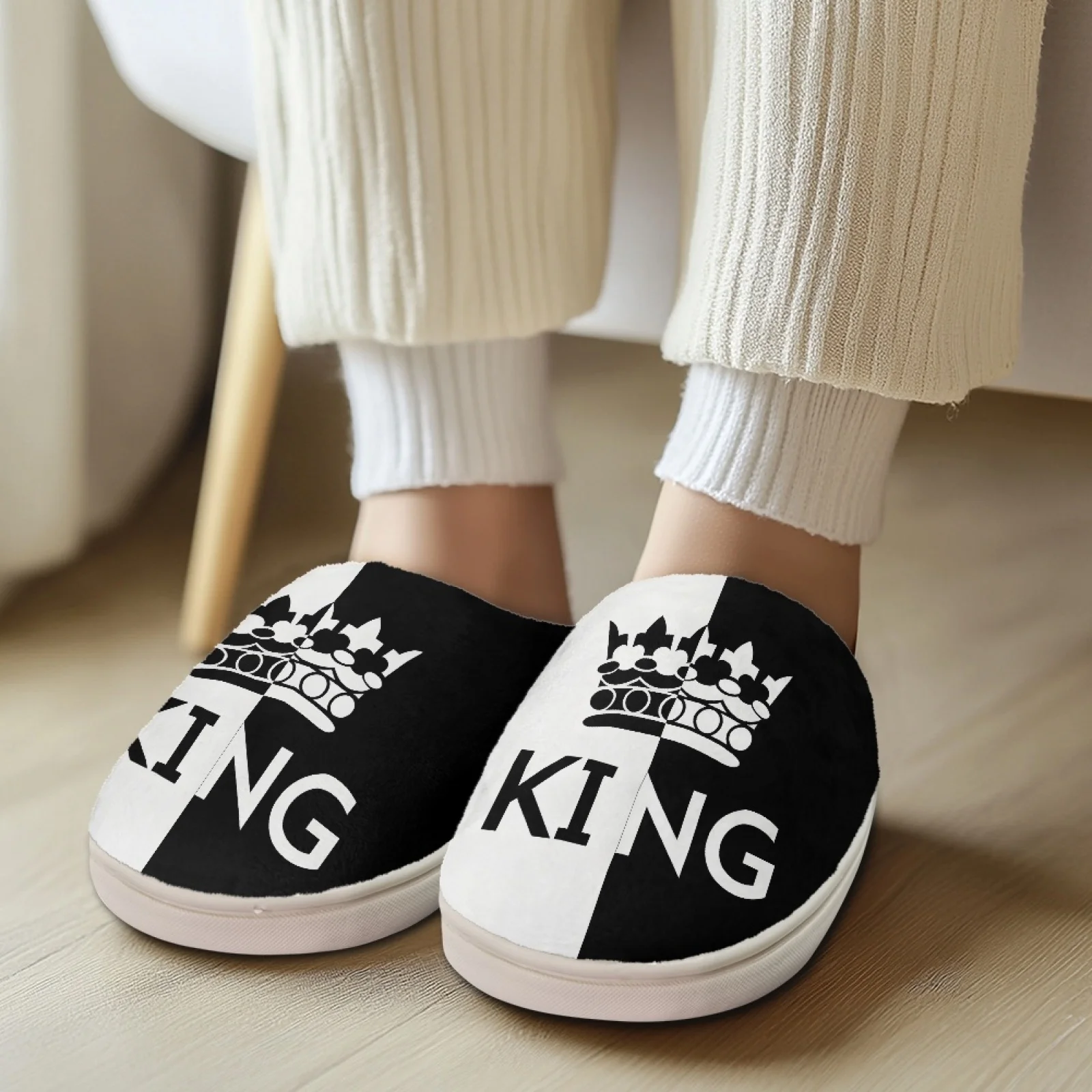 PENSTROLL King Crown Pattern Full Toe Plush Slippers Cozy Shoes For Teachers At Home House Shoes That Don't Rub Top Of Foot