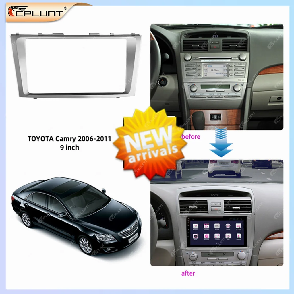 CPLUNT 2 Din Car Stereo Radio Frame Fascia Adapter For TOYOTA CAMRY 2006-2011 9 INCH Android DVD Dash Fitting Panel Kit