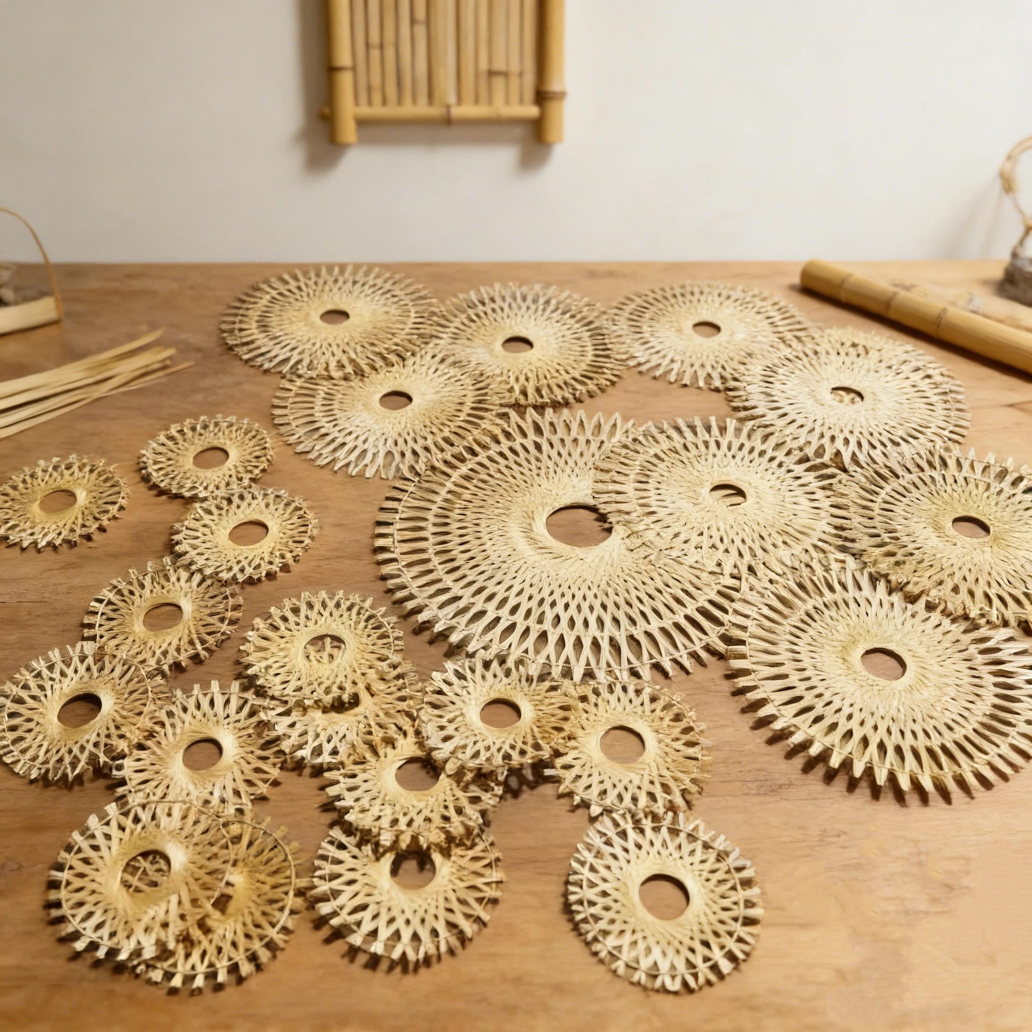 25Pcs Handmade Bamboo Weaving Personalized Wall Decor Background Rural Retro Style Storefront Stage Weaving Handicrafts Props