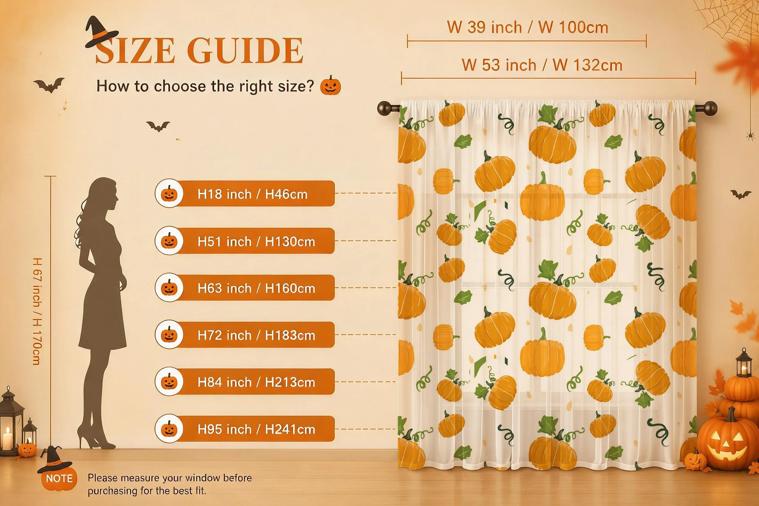 Halloween Sheer Curtain Rod Pocket Halloween Gift Privacy Light‑Filtering Voile Window Drape for Living Bedroom Kids Room Party - view 6