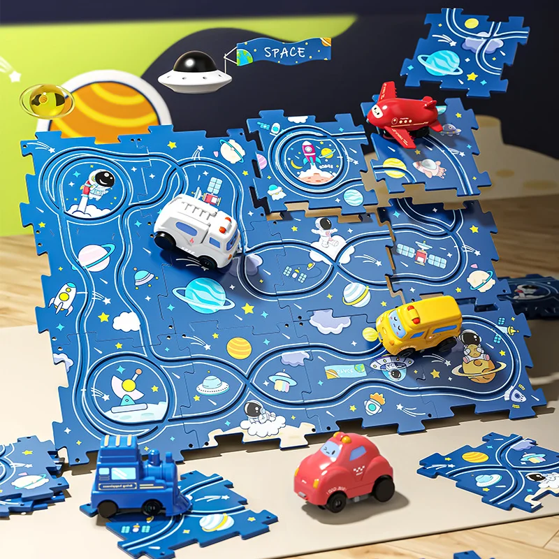 

Children Puzzle Electric Railroad Speeder DIY Assembly Electric Car Automatic Rail City Scene Construction Education Toy Gift