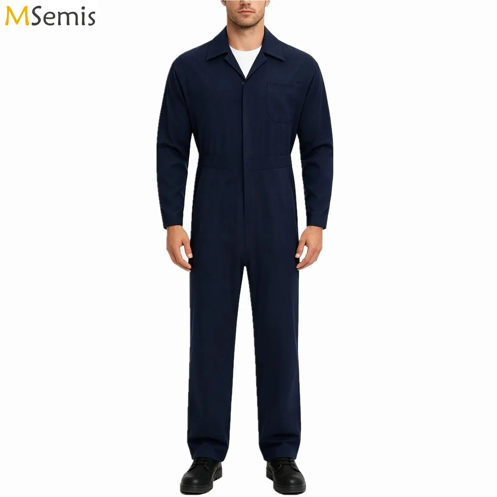 

Mens Overalls Jumpsuit Romper Mechanics Carnival Costume Flight Suit Uniforms Collar Zipper Closure Front Coverall Jumpsuit