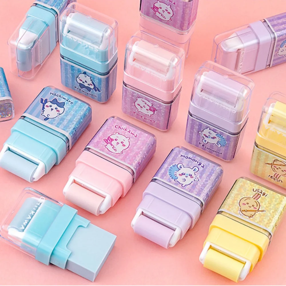 Genuine Chiikawa Hachiware Usagi Fun Eraser Cute 2-In-1 Erasers With Cleaning Roller For School Office Stationery Party Favors