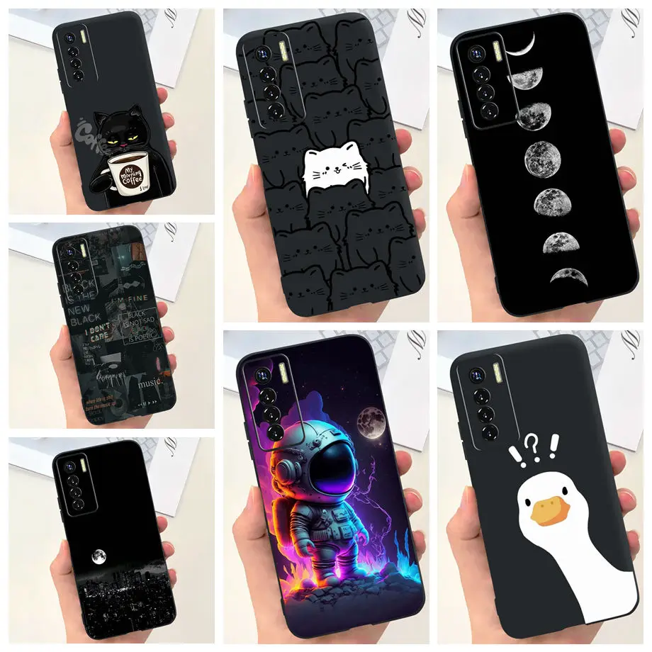 For Tecno Camon 17 Pro CG6 Case Luxury Soft Silicone Funda  Black Cat Astronaut Painting For Tecno Camon 17P Camon17 Cover Capas