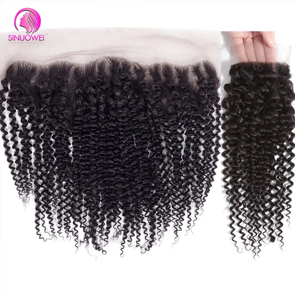 Kinky Curly Bundels Met Sluiting 3/4 Bundels 13X4 Kant Remy Haar Voor Zwarte Vrouwen 4X4 Kanten Sluiting En Weave Extension Human Hair