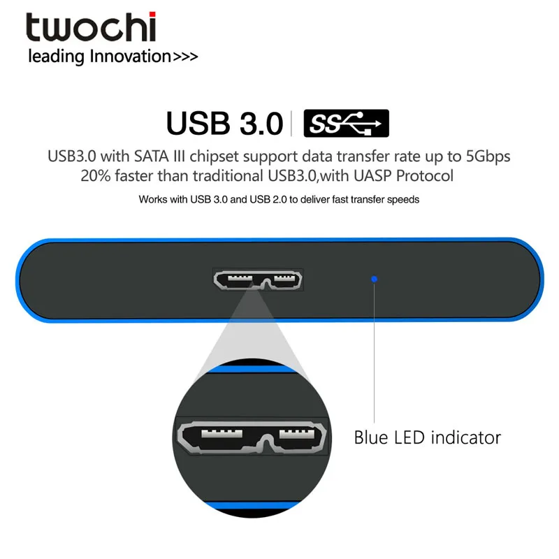 TWOCHI''2TB 1TB Super External Hard Drive Disk USB3.0 HDD Storage For PC, Mac,Tablet, Xbox, PS4,TV :Add Logo For Free Design