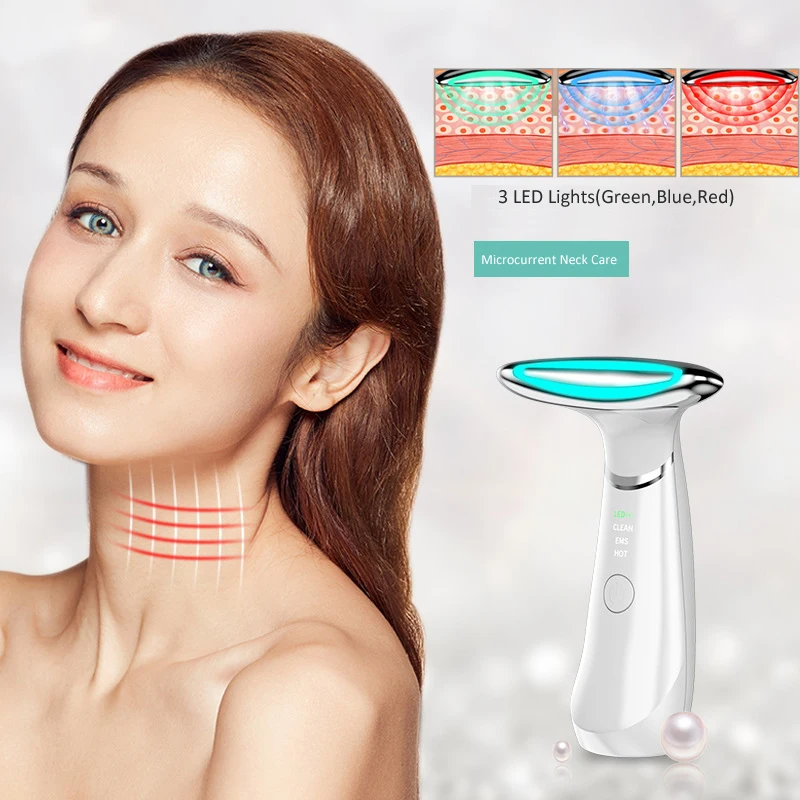 Sonic Vibration Neck Face Lifting Beauty Device 3 Colors LED Photon Massager Skin Tightening Anti Wrinkle Double Chin Remover