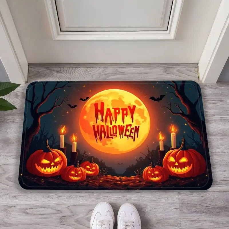 VIKAMA Bloody Handprint Halloween Thriller Door Mat, Non-Slip Entrance Rug for Bathroom & Entryway, Horror Home Decor