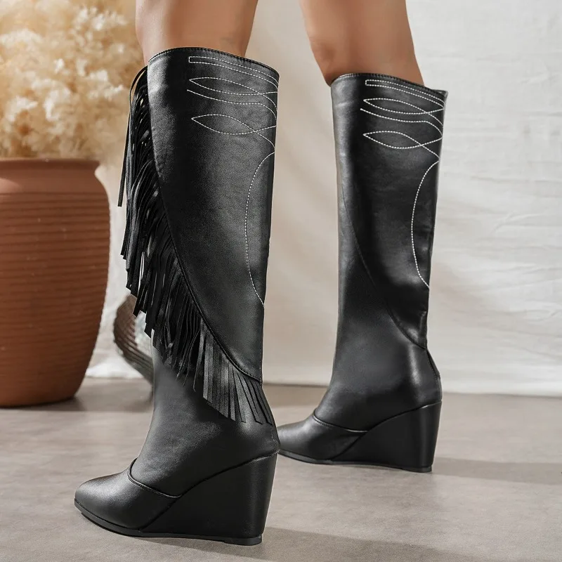 Pointed-toe Long Boots - New 2026 Autumn/winter Style - Wide Tube-style Pants with Slimming Straight Leg Cuffs view 5