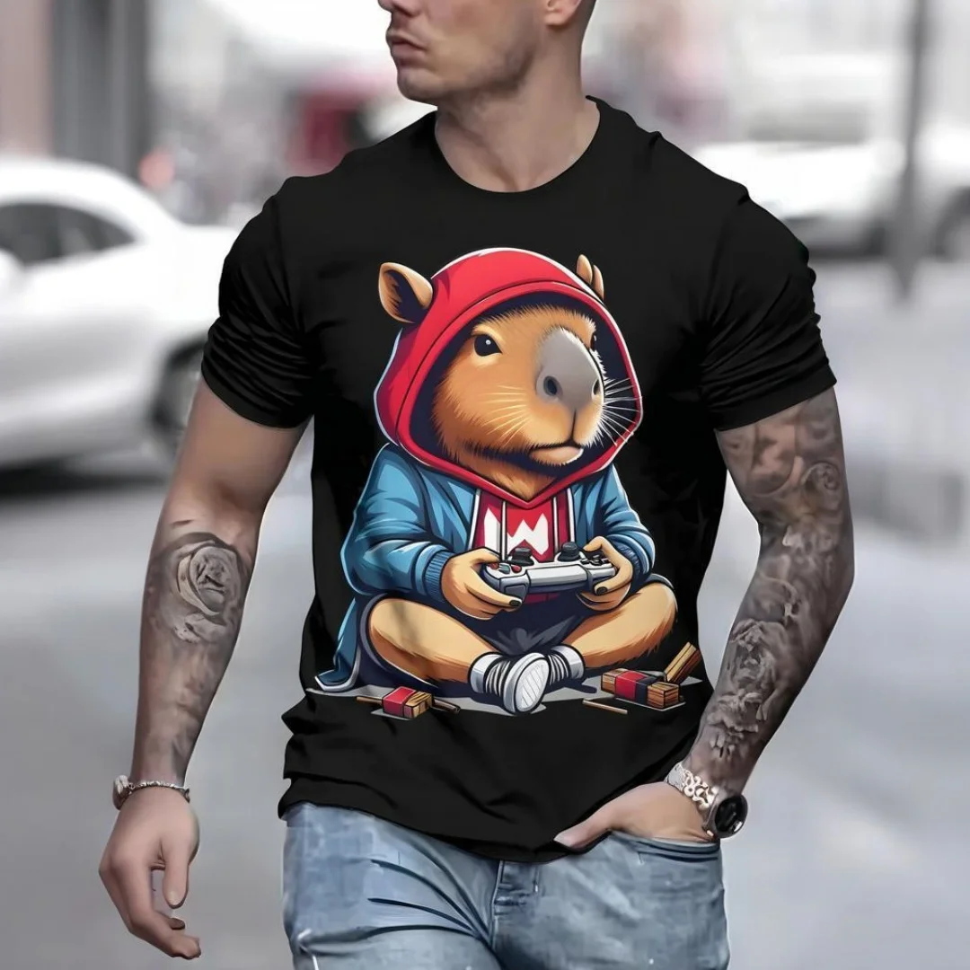 

Summer Men's T-Shirt Outdoor Casual Round Neck Pullover Short Sleeve Top 3D Animal Print Kangaroo Pattern OverSize Men Clothing