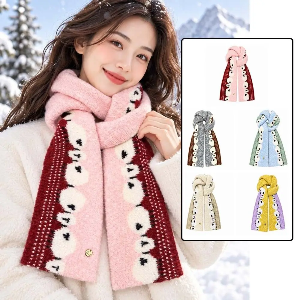 Wool Blend Winter Knitted Scarf Color Contrast Thick Plush Wool Blend Neckerchief Knitted Style Thermal Fabric Plush Neck Warmer