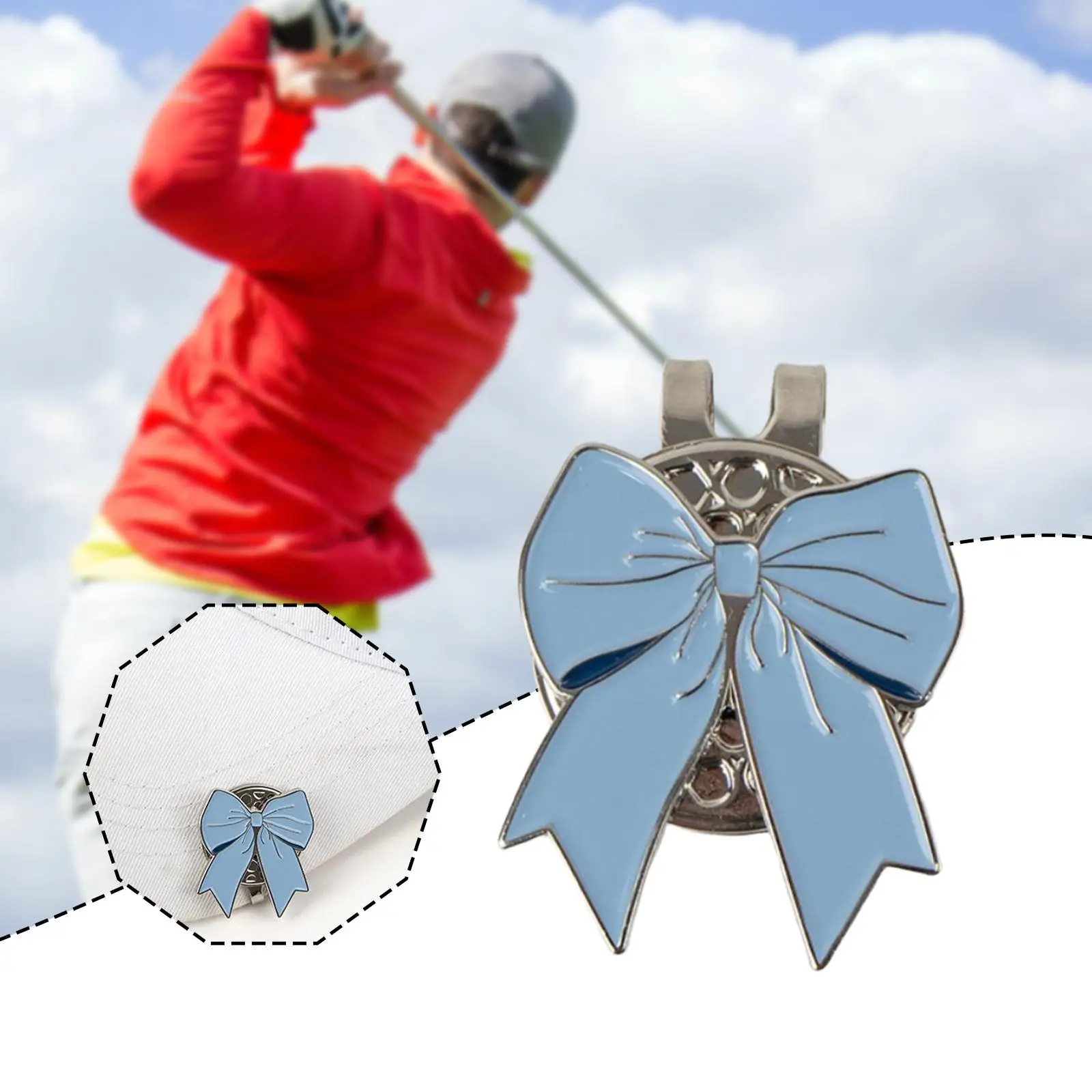 مشبك قبعة جولف مغناطيسي على شكل فيونكة زرقاء أنيقة محمولة وسهلة المشبك ملحقات قبعة معدنية احترافية حامل علامة كرة الجولف
