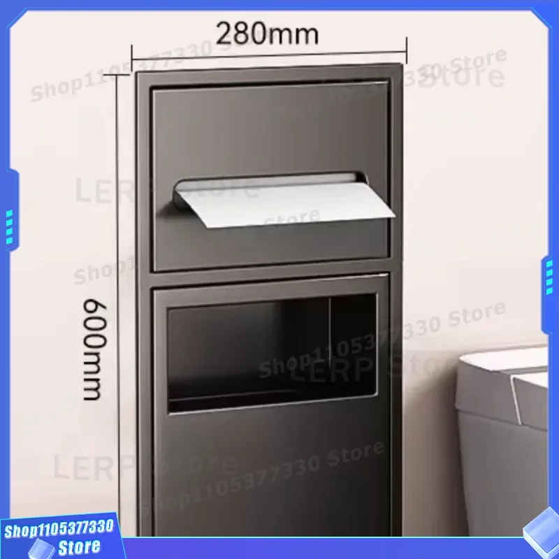 Stainless Steel Wall Mounted Toilet Paper Holder with Storage Shelf and Lid Embedded Bathroom Niche Trash Bin for Home Decor