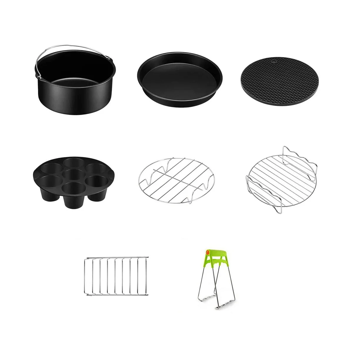 Fit 3.5QT-5.8Qt 7 Inch Accessories 8 Pcs Kits with Skewers Silicone Mat,Non-Stick, Dishwasher Safe, Universal