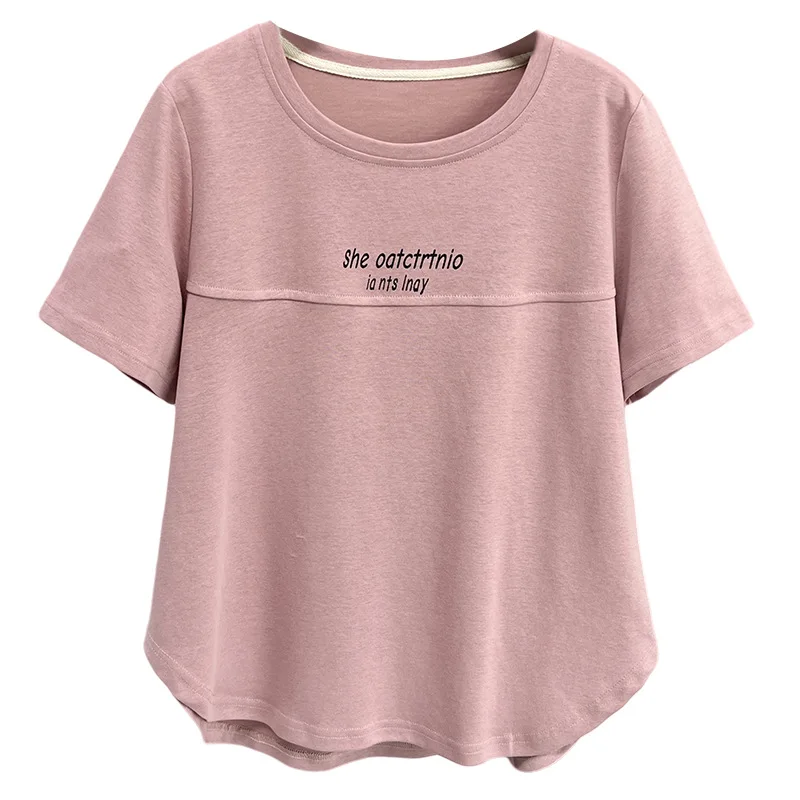 

Summer New Plus Size Top Women's Wear 100KG Casual Patchwork Printed Small Letter Short Sleeve T-shirt 5059