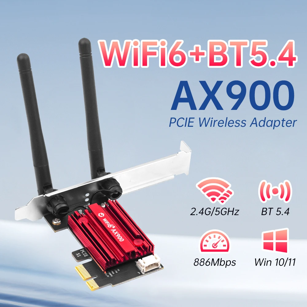 

WiFi 6 AX900 PCI-Express Wireless Adapter Bluetooth 5.4 Dual Band 2.4G/5G 802.11AX Wireless Network CardFor PC Windows 10/11