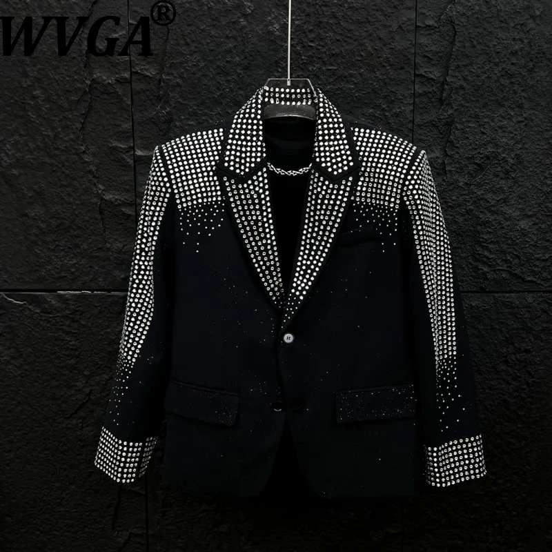 WVGA Spring Autumn New Man High-end Heavy Hot Diamond Trendy Blazer Niche Stylish Starry Design Shoulder Padded Coats Ins W20308
