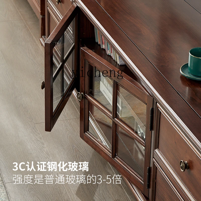 

LX all solid wood TV cabinet modern simple floor cabinet log locker low cabinet floor