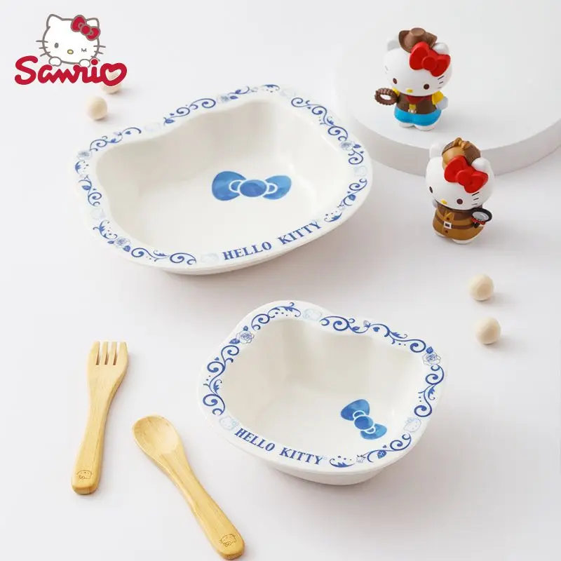 Hello Kitty New Kawaii Anime Ceramic Fun Bowl and Plate Combination Cartoon High Beauty Cute Meal Bowl and Plate Gifts for Kids