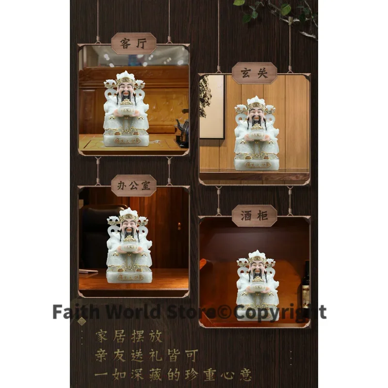 30 سنتيمتر جنوب شرق آسيا كبيرة عالية الجودة متجر المنزل تعويذة التميمة الحصول على المال الغني إله الثروة CAI SHEN YE اليشم التذهيب النحت