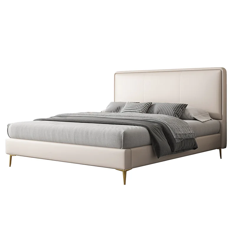 

Modern simple leather art bed leather Italian minimalist master bedroom double bed small apartment 1.8 meters soft bag wedding b