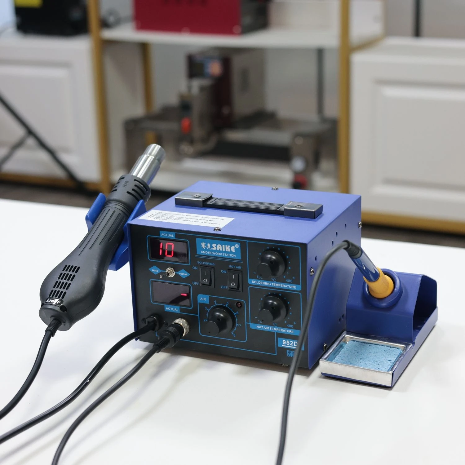 SAIKE Dual Function 700W Hot Air Rework 60W Entlötstation Kit 100-480 ℃   Keramikheizung mit LCD-Display 952D