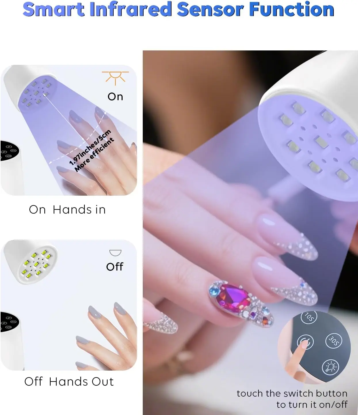 مصباح أظافر LED بالأشعة فوق البنفسجية 27 وات معقوفة مع مستشعر تلقائي، ومكتب 2 في 1 ومصباح أظافر (أبيض)