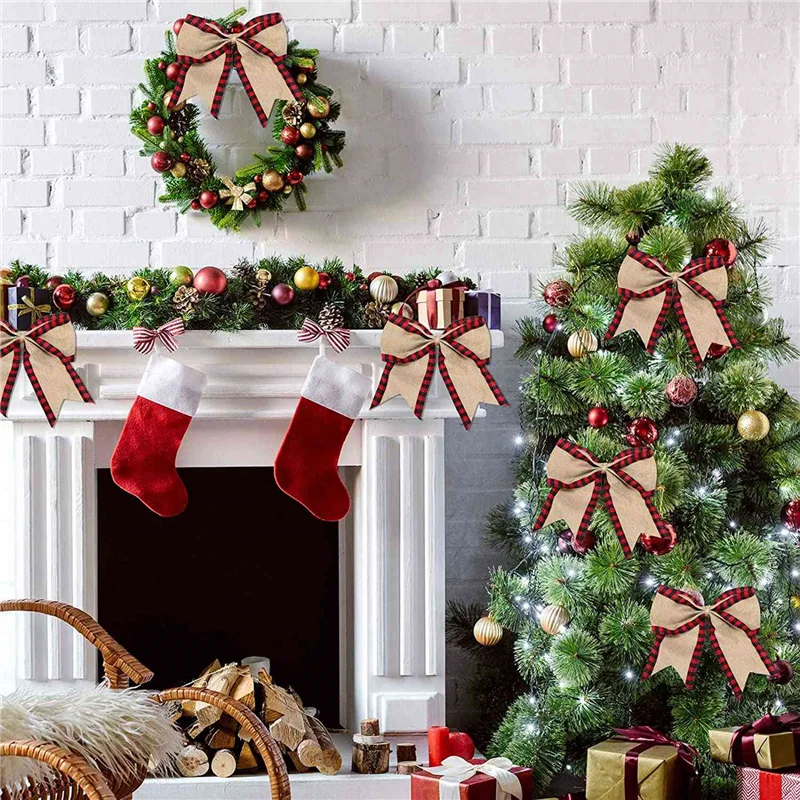 B62B-8X Buffalo Plaid Wired Edge Ribbons Christmas Burlap Fabric Craft Ribbon Wrapping Ribbon Rolls With Checkered Edge Red