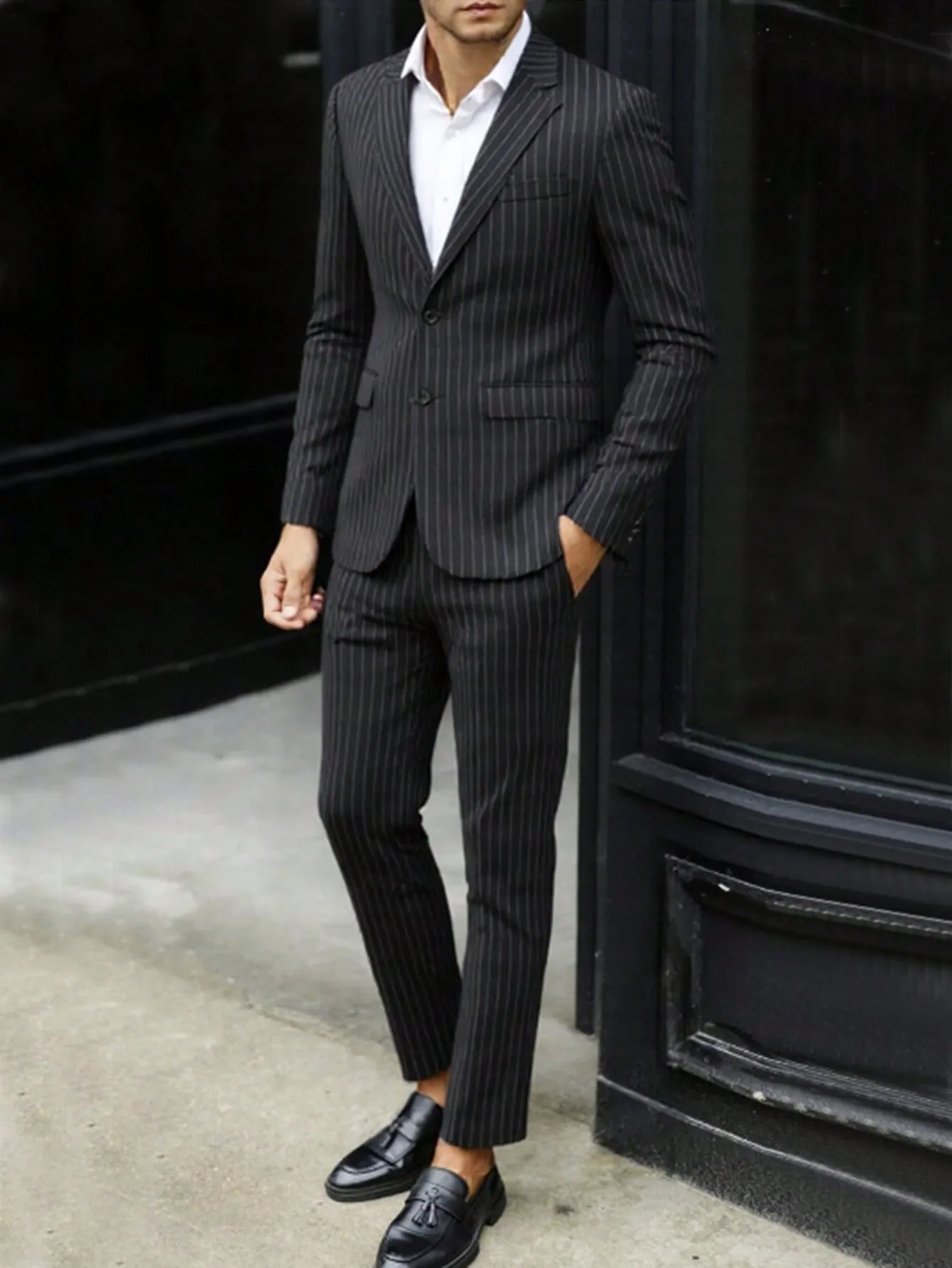 

Мужской легкий однобортный полосатый костюм в деловом стиле из 2 предметов, неэластичный пиджак и брюки, ансамбль для официальных случаев