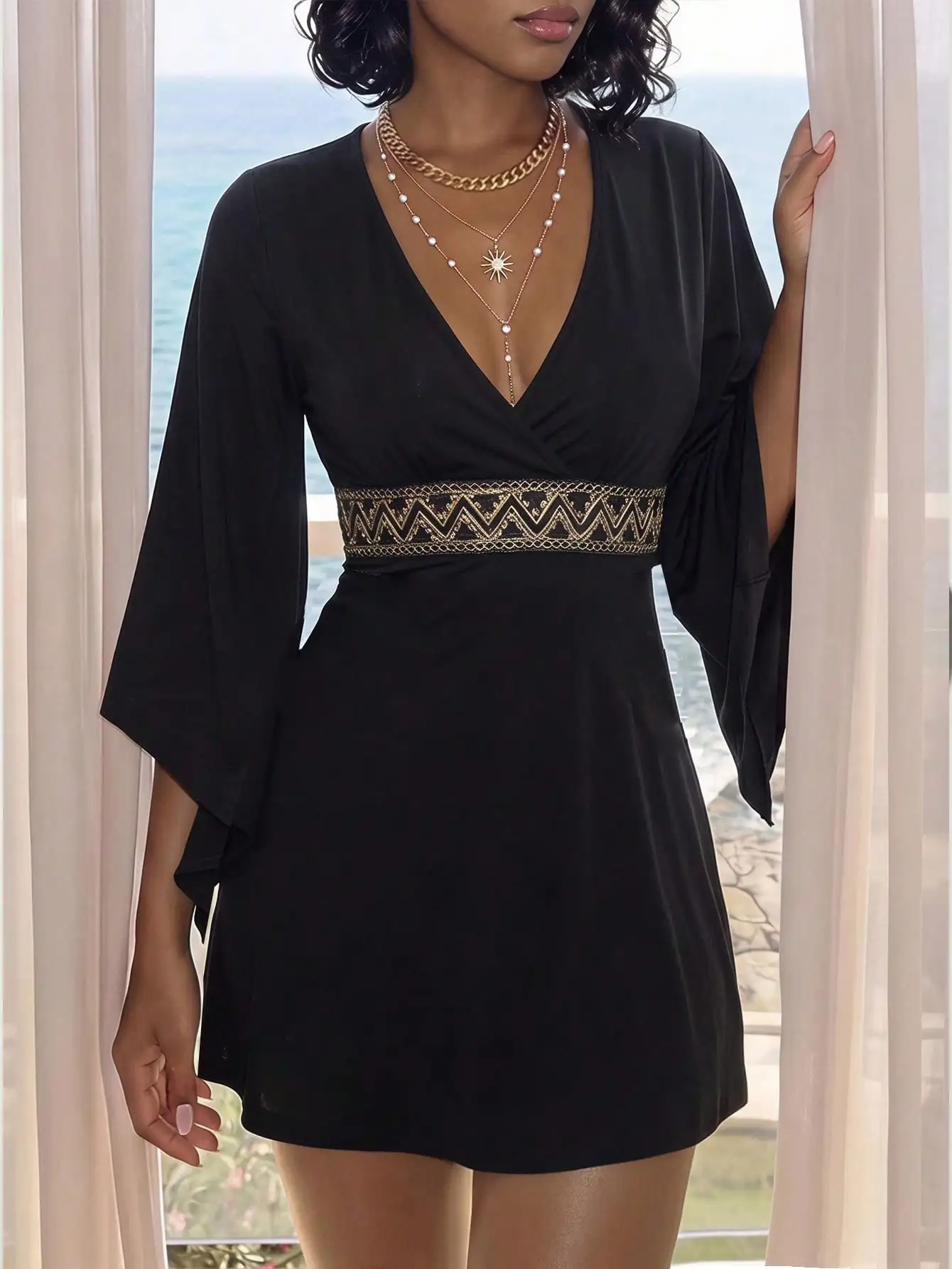 V-Neck Pleated Party Mini Dress, Casual Y2K Summer, Elegant Date Night Out Dress for Women