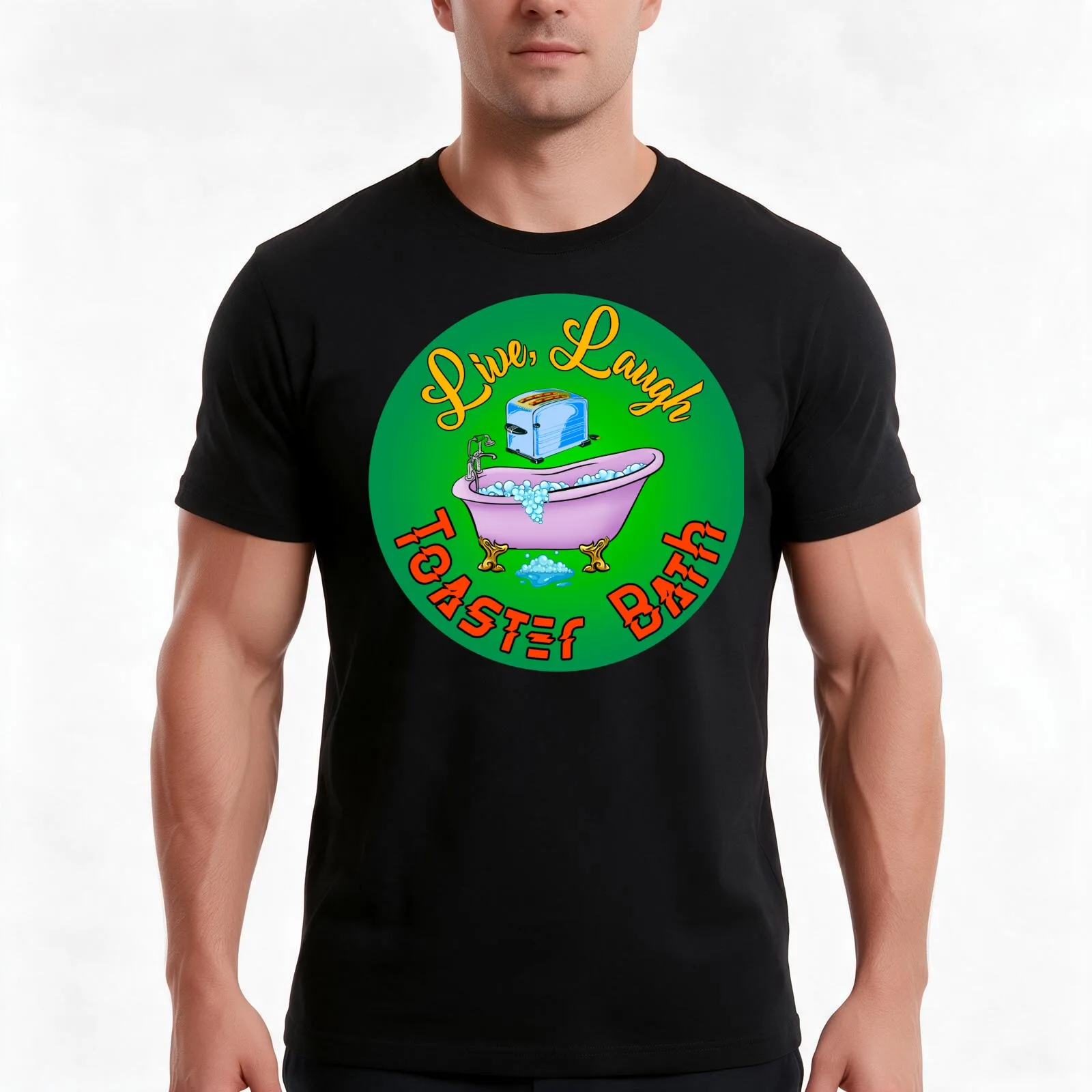 Live, Laugh, Toaster Bath T-Shirt, Summer Casual Cotton Tee, Oversized Streetwear Tops, Vintage Graphic Print, Unisex Men Women