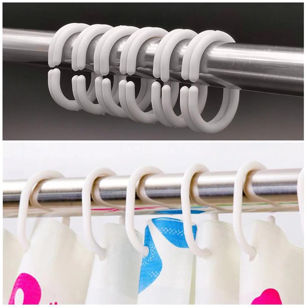 Bathroom Hooks Accessories C-Shaped Curtain Guide Privacy Spare Parts White 12pcs Rail Replacement Rings Shower