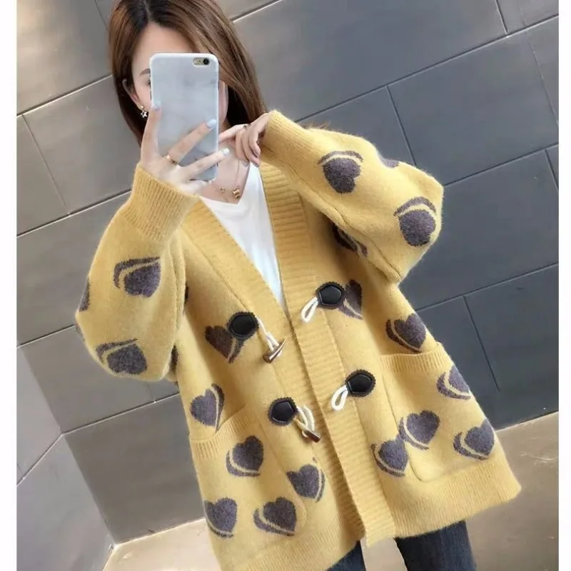 Women New Knitted Sweater Coat Plus Size Long Cardigan Loose Fairy in Autumn Winter Medium Style V-neck Fashion Simple Outwear