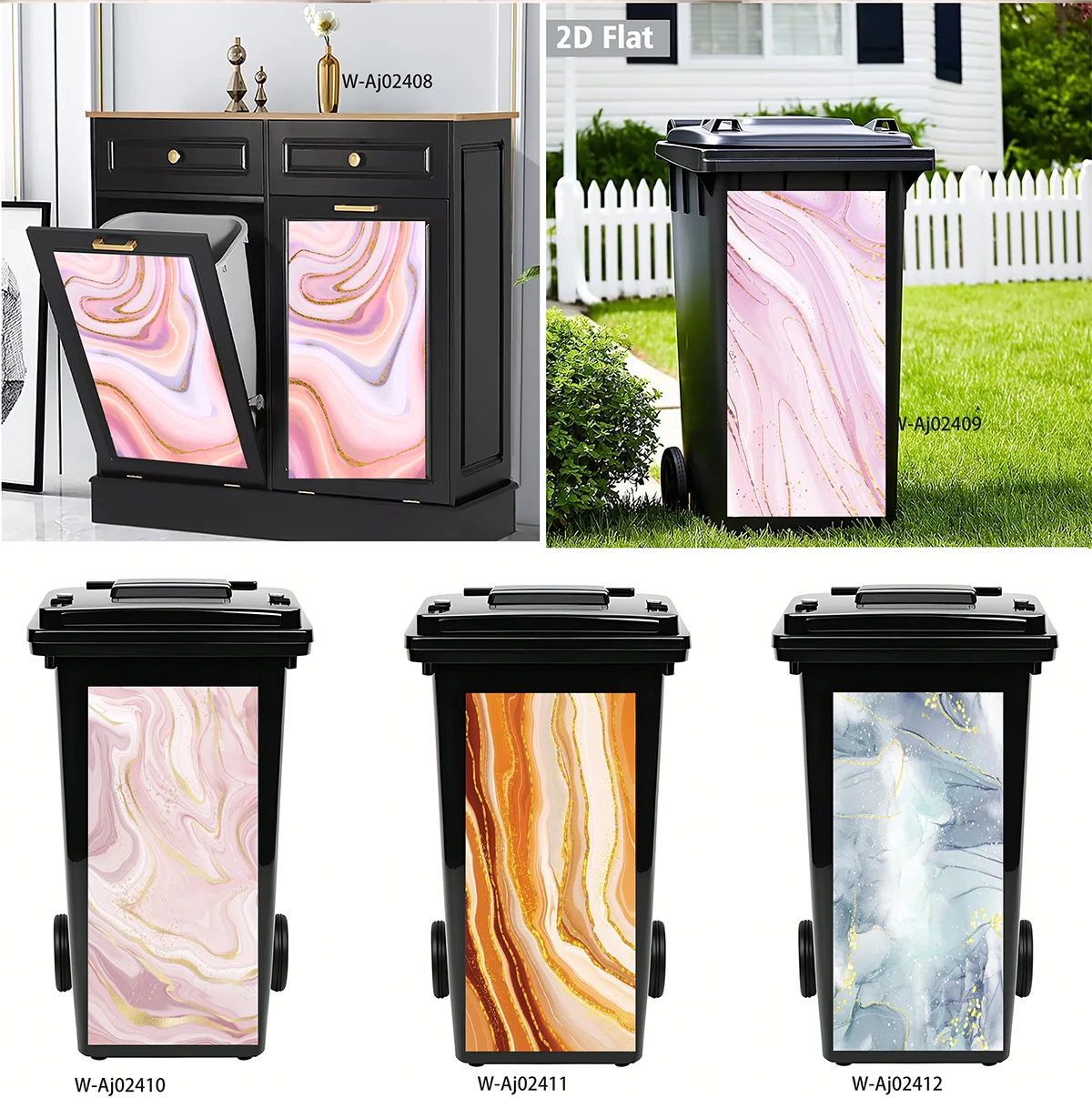 Marble Gold Wheelie Bin Sticker Waterproof Self Adhesive Vinyl Decal Tear Resistant Outdoor Trash Can Wrap Garden Home Decor