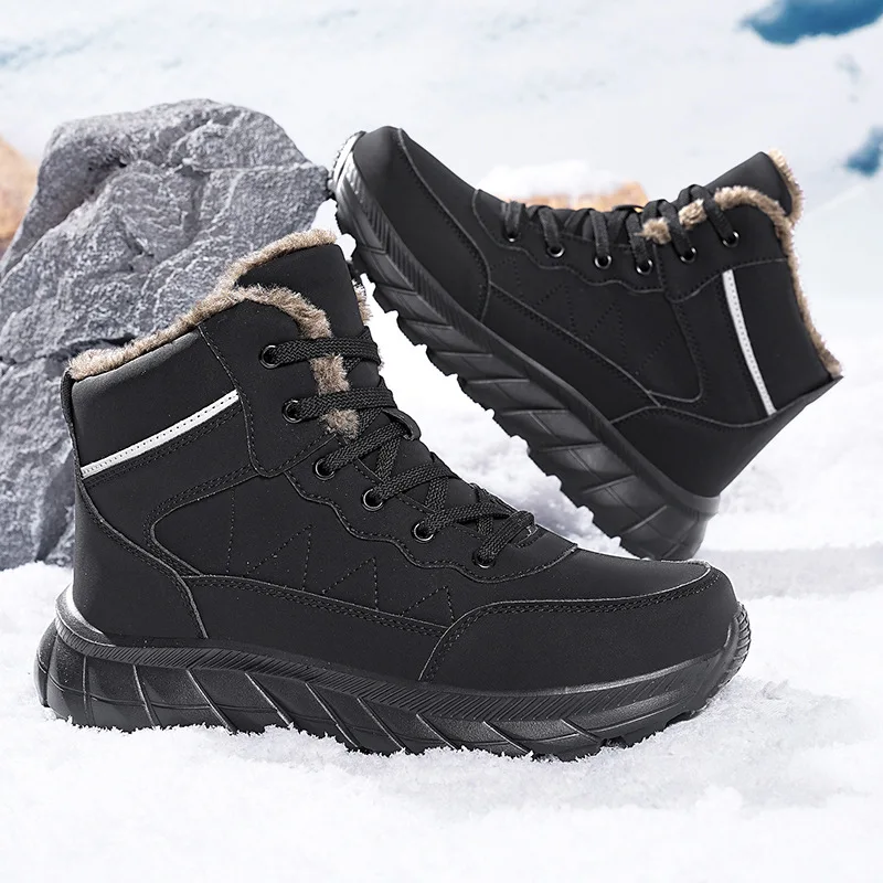 

2026 New Winter Mens High Top Mid Calf Hiking Shoes Thickened Waterproof Fleece Lined Warm Cotton Boots for Elderly