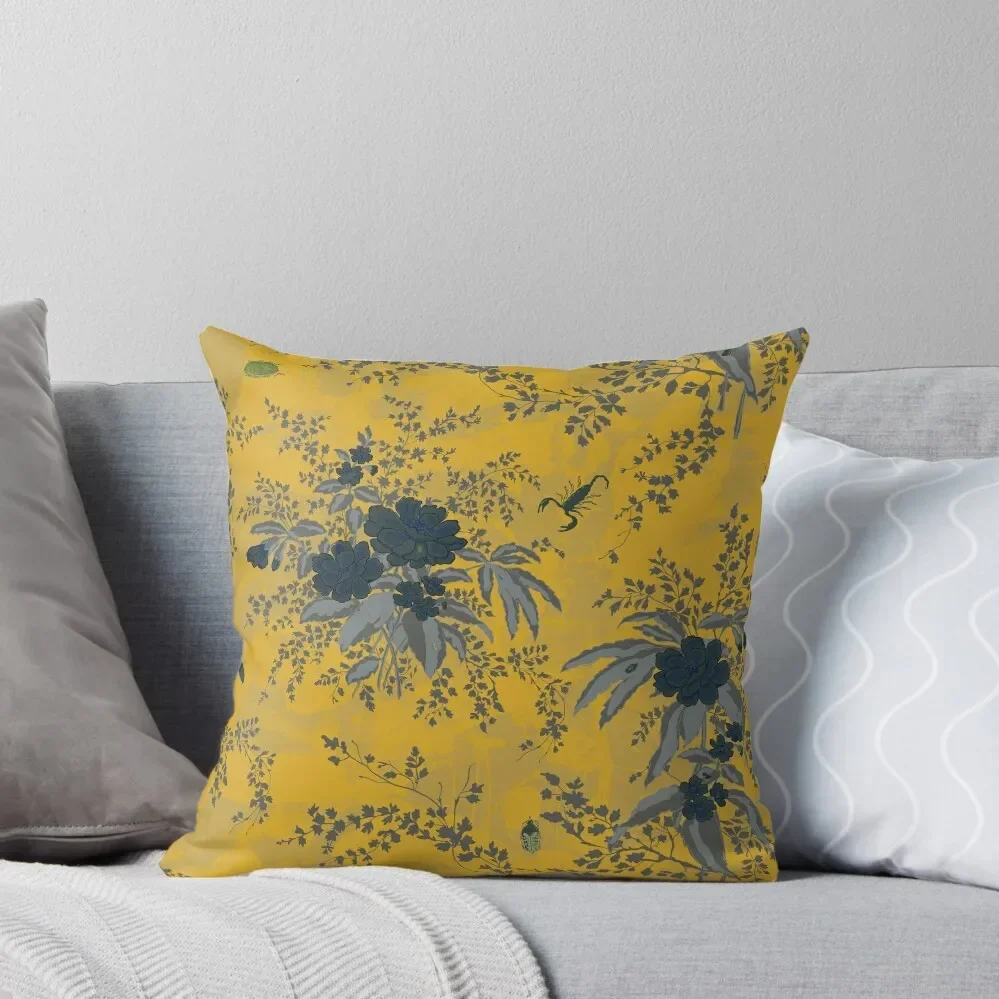 Flowers & Bugs (yellow) Taksidermia Throw Pillow Marble Cushion Cover Pillowcases Cushion Covers Sofa Pillow