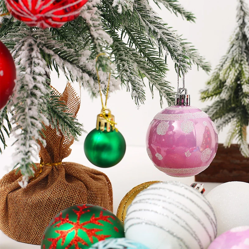 42/44Pcs 6cm Electroplated Painted Christmas Balls Xmas Tree Decoration Hanging Pendant DIY Home Party Glitter Bauble